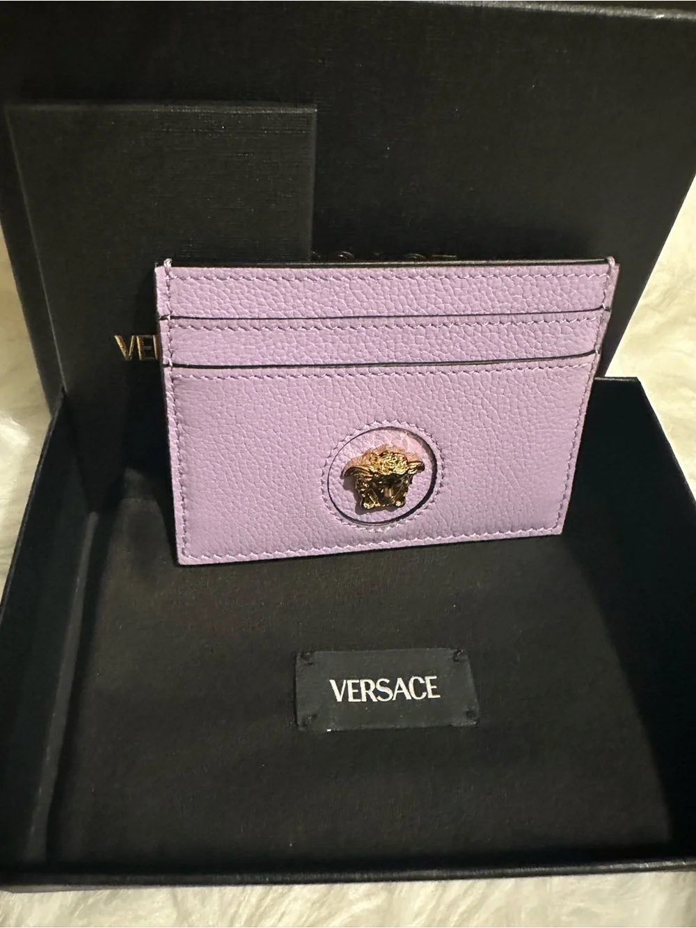 NWT Versace Lilac Medusa Leather Card Holder Card Case Full Set Giftable